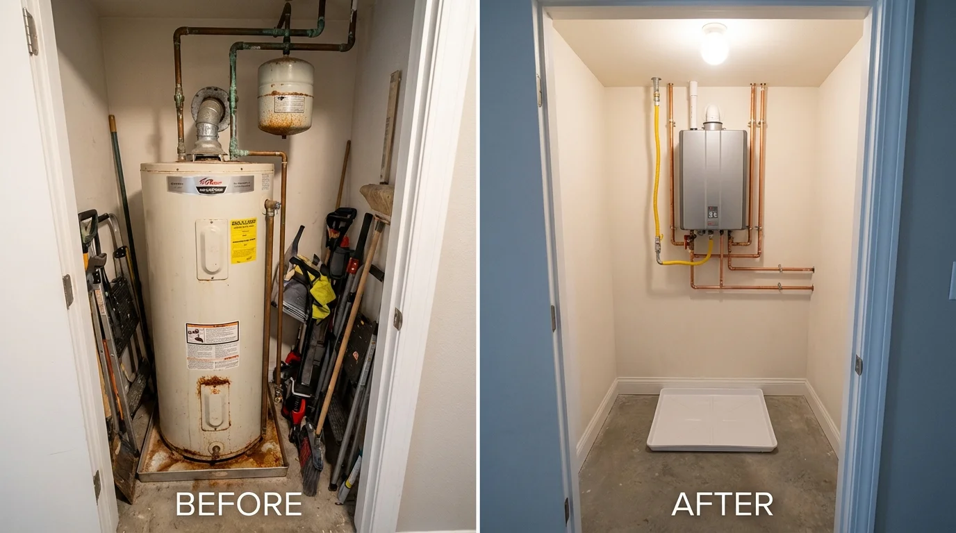Tank water heater versus wall-mounted tankless unit comparison for Harwich, MA homeowners
