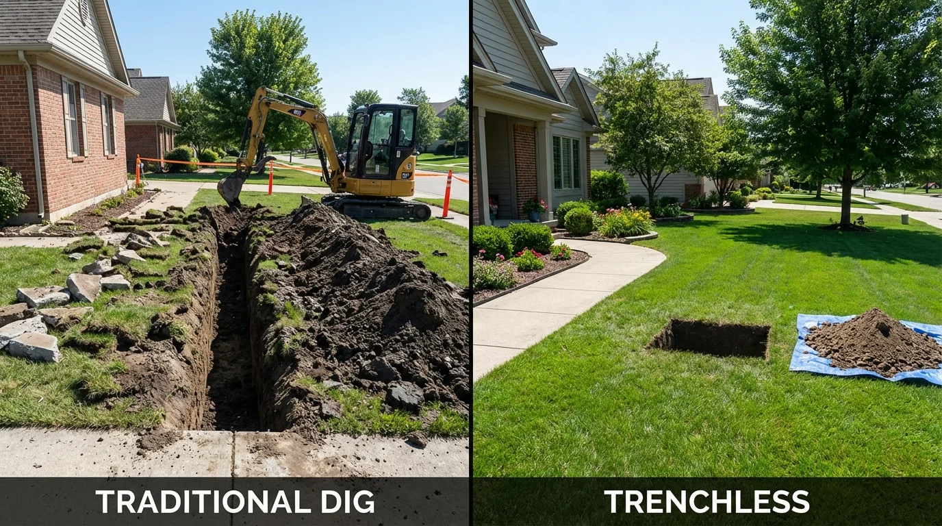 Trenchless sewer repair with minimal yard damage versus traditional excavation in Harwich, MA